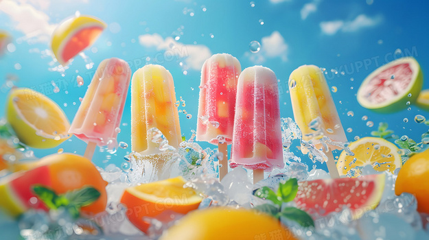 夏天缤纷色彩雪糕棒冰清凉水果高清图片