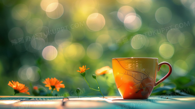 夏天午后阳光照射在茶杯上图片