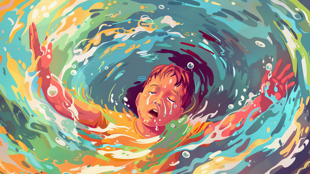 夏天溺水的孩子插画