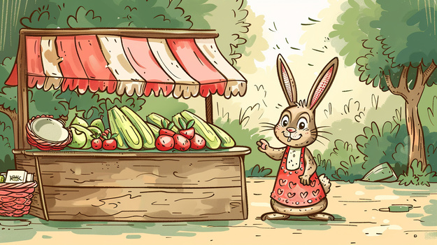 夏天摆摊的小兔子卡通插画