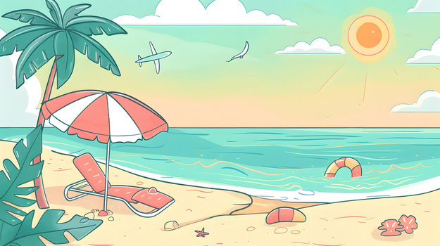 夏日夏天海边沙滩风景插画