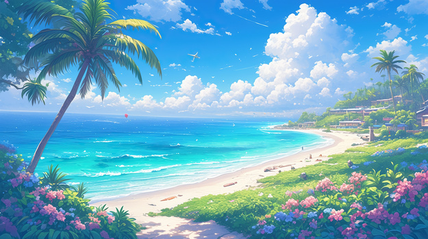 夏日海边风景度假插画