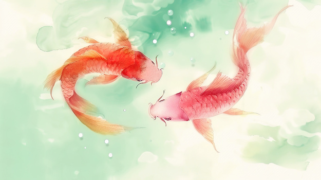 淡雅中国风水中的金鱼背景