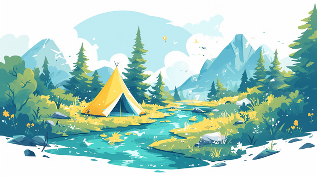 山野露营帐篷插画