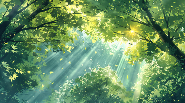 夏天阳光穿过森林插画