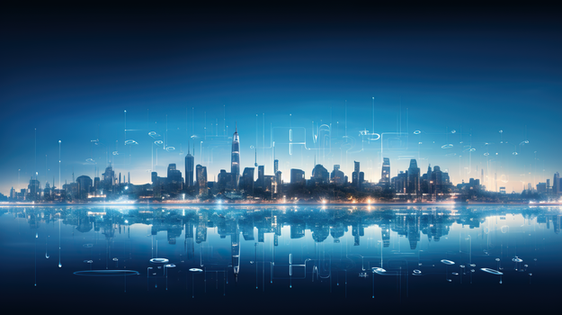 蓝色科技城市大数据商务人工智能插画