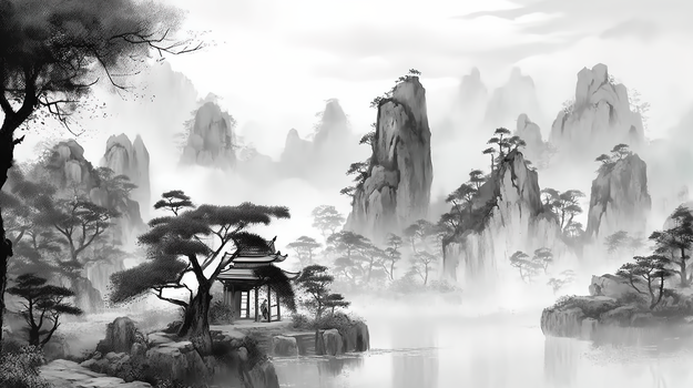 中国风传统古典山水水墨画
