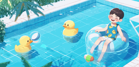 夏天小朋友在泳池解暑插画