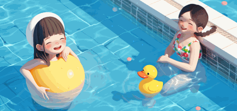 夏天小伙伴们在泳池玩耍插画