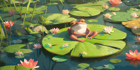 夏天的荷塘里荷叶上有一只青蛙插画