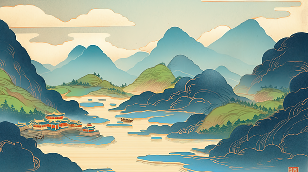 创意国潮中国风山水风景画