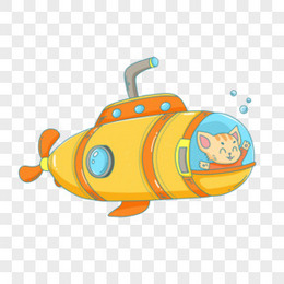 小猫动物开潜水艇场景元素