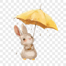 卡通小动物兔子撑伞免抠元素