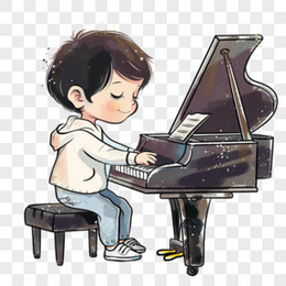 插画儿童弹钢琴素材