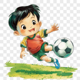 卡通男孩踢足球素材