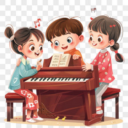 卡通儿童学钢琴素材