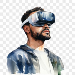 水彩插画VR眼镜虚拟世界免抠元素