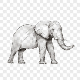 手绘素描野生动物大象元素