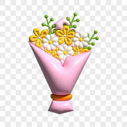 矢量膨胀风3D立体鲜花花束合集四元素