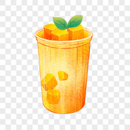 一组卡通手绘新鲜夏日饮品之芒果汁元素