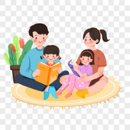 卡通手绘一家人在家亲子阅读场景元素