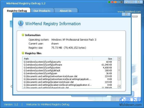 WinMend Registry Defrag_注册表碎片清理工具v2.1.0 官方版_wishdown.com