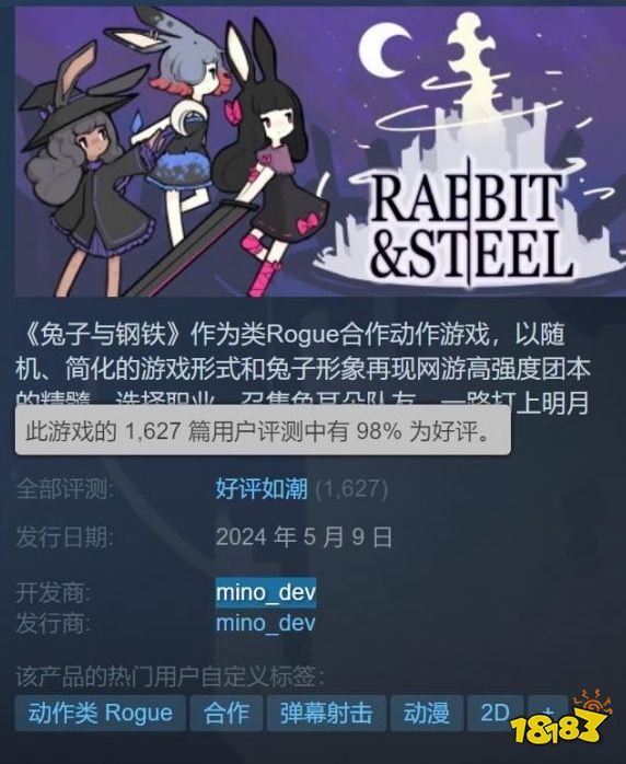 好评率高达98%！类Rogue合作动作游戏《兔子与钢铁》Steam评价“好评如潮”