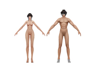 C4D动漫游戏中体型男女裸模