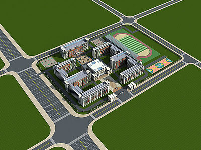 C4D现代学校中学教学楼模型
