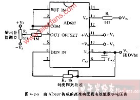 由AD637构成的高准确度真有效值数字电压表电路图