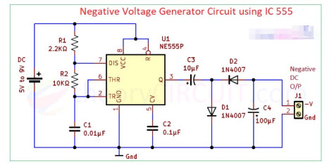 基于555定时器的负电压发生器电路图 负电压发生器的工作原理和应用