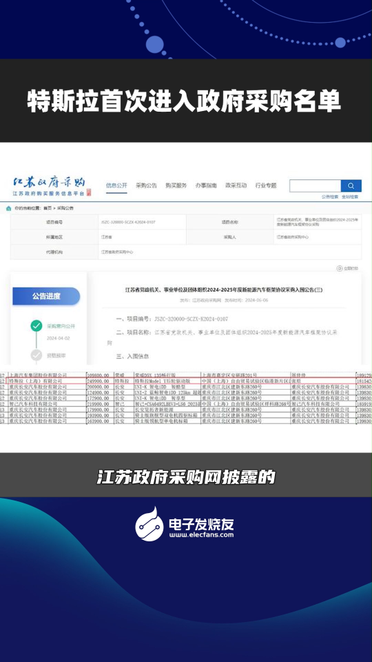 特斯拉首次进入政府采购名单 