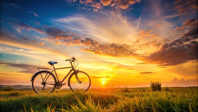 World bicycle day concept with a bicycle against a sunset scenery landscape background for banner