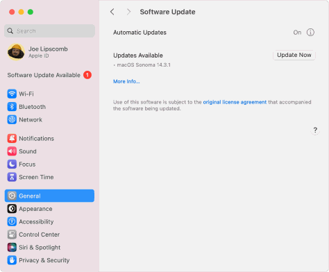 Example: Software Update in macOS Sonoma