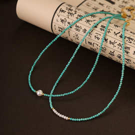 天然绿松石淡水珍珠项链夏季女百搭高级感新中式串珠锁骨颈链饰品