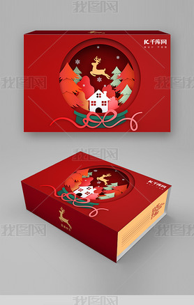 圣诞节快乐麋鹿红色创意包装礼盒
