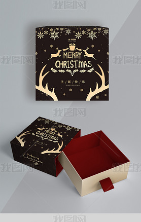 圣诞节麋鹿角黑金简约包装礼盒