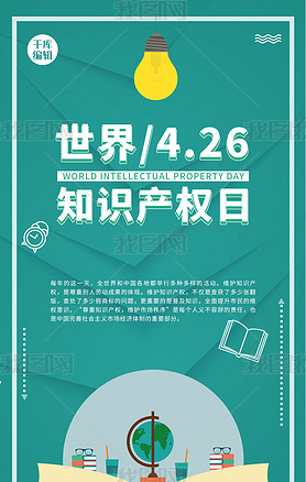 世界知识产权日知识绿色清新手机海报