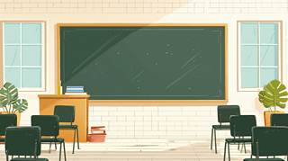开学季学校教室黑板卡通PPT海报插画01