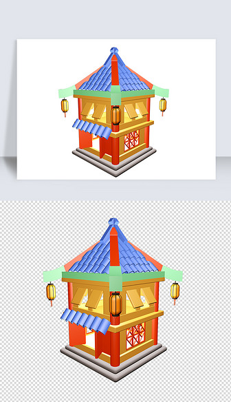 3D立体C4D中国风国潮古风建筑亭子