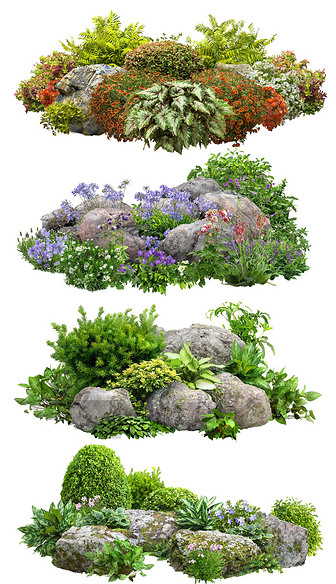花境组合植物搭配景石组团PSD贴图