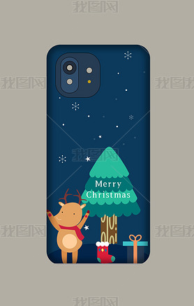蓝色背景圣诞节圣诞树圣诞礼物卡通图案手机壳