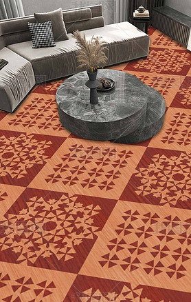 现代简约抽象几何三角错位木纹地板革地毯图案