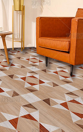 现代简约抽象几何线条错位橙色爱马仕木纹地板革地毯图案