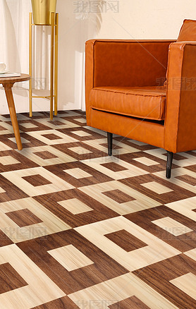 现代简约抽象几何方形错位木纹地板革地毯图案