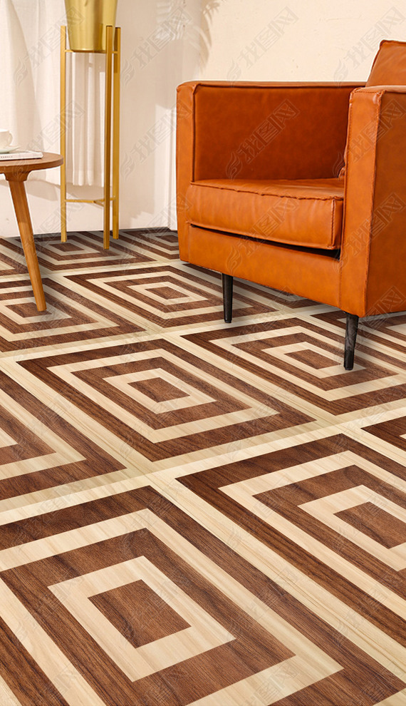 现代简约抽象几何方块错位木纹地板革地毯图案
