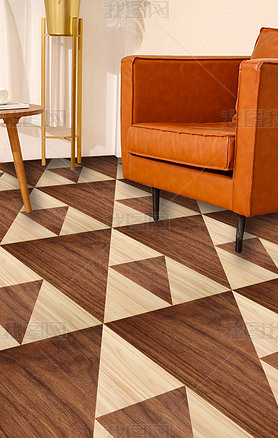 现代简约抽象几何三角错位木纹地板革地毯图案