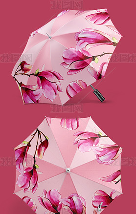 时尚清新INS风水彩花朵平铺背景雨伞图案印花