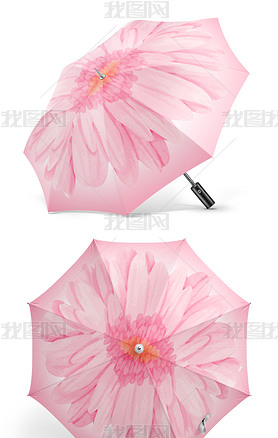 时尚清新INS风淡粉花朵花卉平铺背景雨伞图案印花