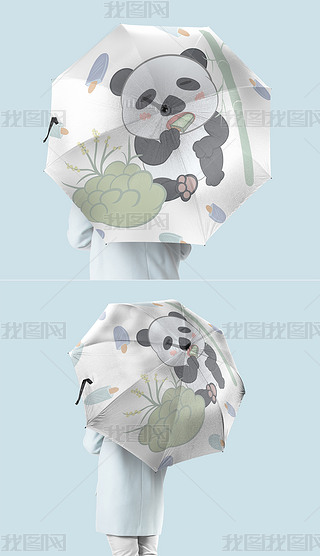 卡通风网红可爱熊猫小动物雨伞图案